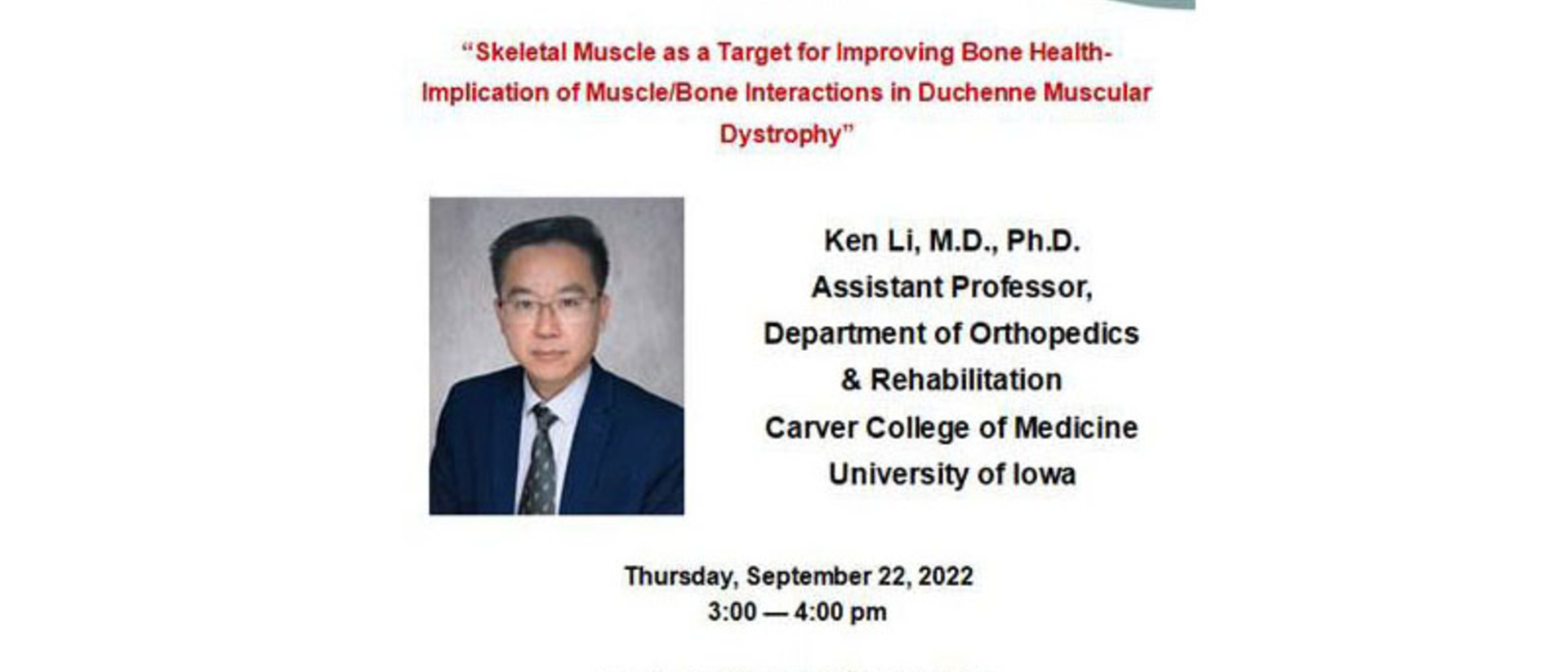 Dr. Li gives a seminar in Department of Physiology and Cell Biology